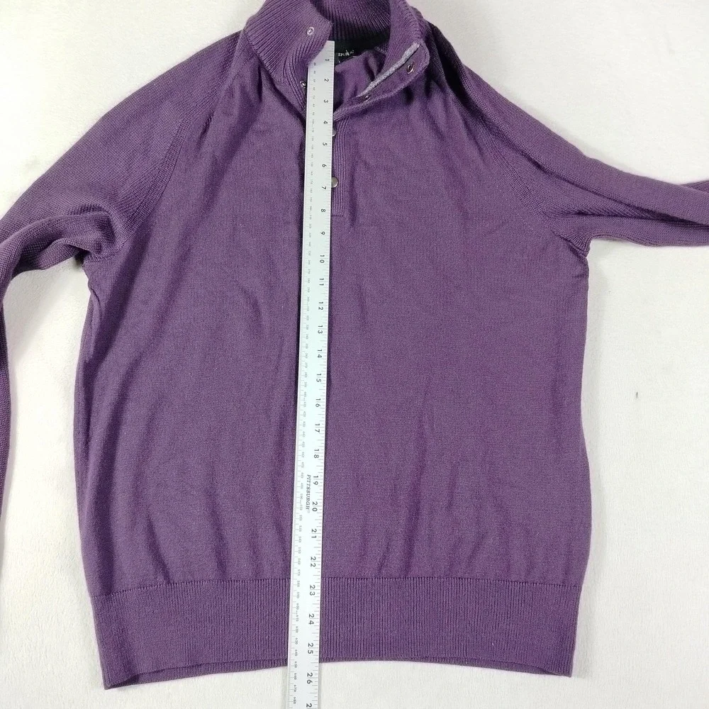 Banana Republic Sweater Mens Large Purple Merino Wool Mock Neck Knit Snap Button